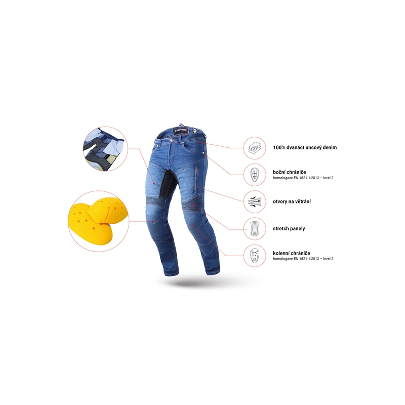 Modre motoristične kavbojke Street Racer Stretch II CE