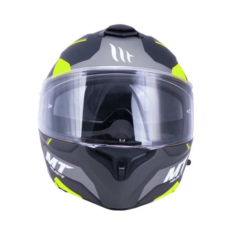 MT Storm ST-ONE črno-sivo-fluo rumena motoristična čelada s tipom navzgor razprodaja