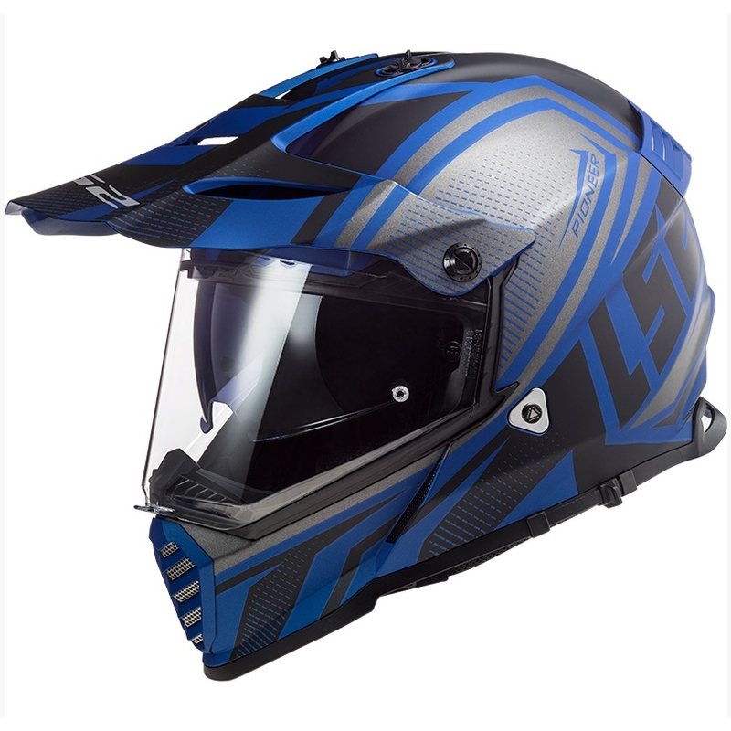 Enduro čelada LS2 MX436 Pioneer EVO Master črna-srebrna-modra