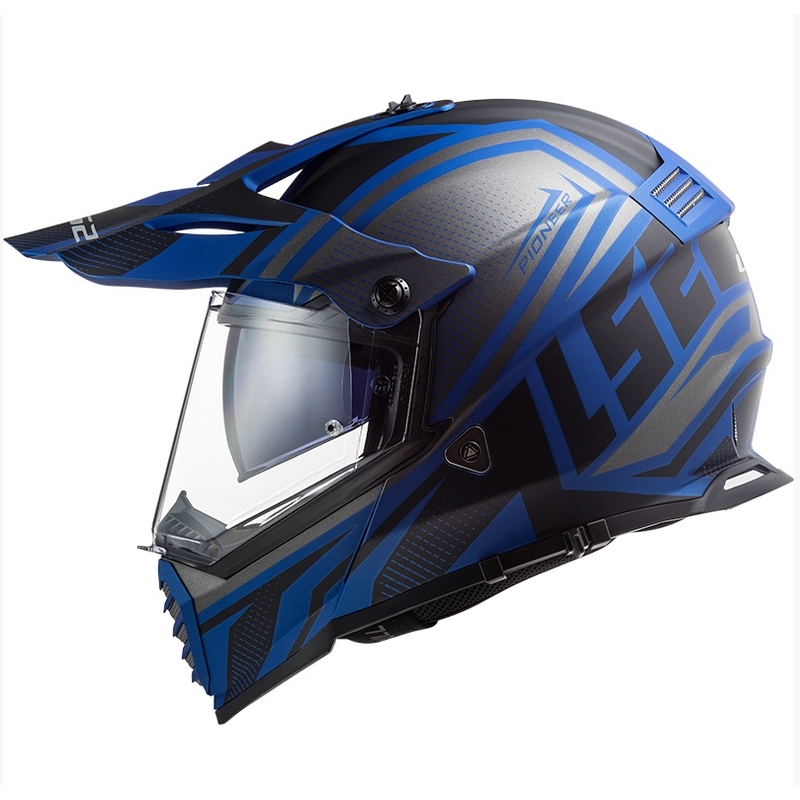 Enduro čelada LS2 MX436 Pioneer EVO Master črna-srebrna-modra