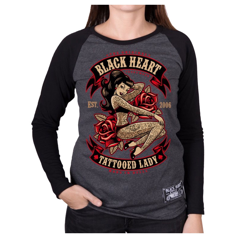 Ženska majica Black Heart Tattooed Lady T-Shirt Črna in siva