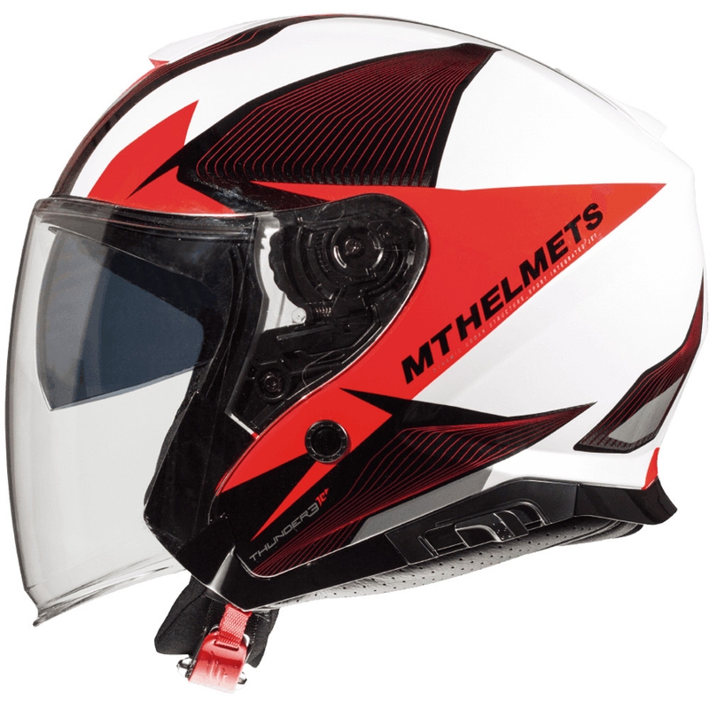 Odprta motoristična čelada MT Thunder 3 SV Wing črno-bela-rdeča - razred II