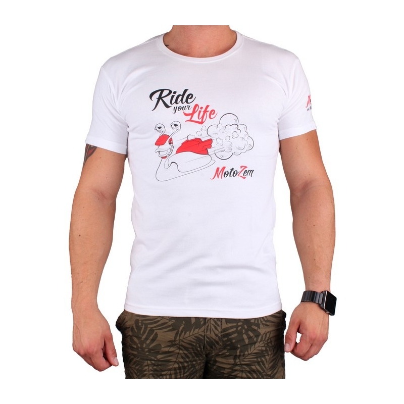 Majica z motivom MotoZem Ride your life bela razprodaja