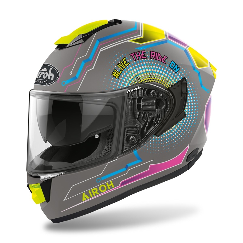 Integralna motoristična čelada Airoh ST.501 Power 2022 sivo-modra-rožnata-fluo rumena mat razprodaja
