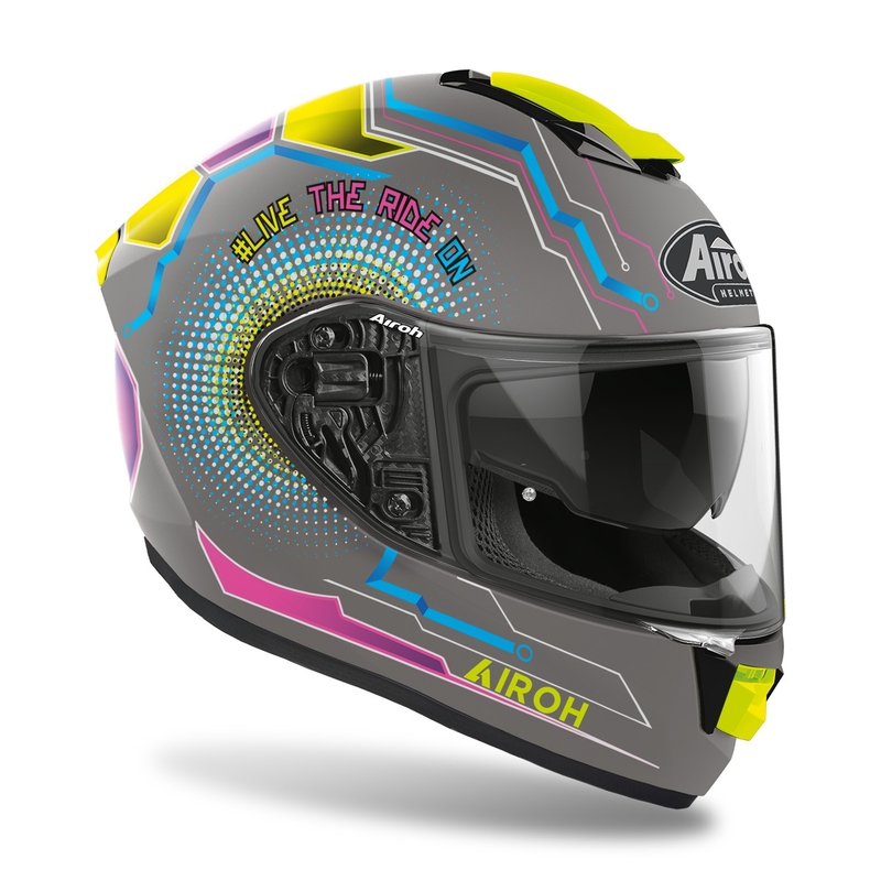Integralna motoristična čelada Airoh ST.501 Power 2022 sivo-modra-rožnata-fluo rumena mat razprodaja