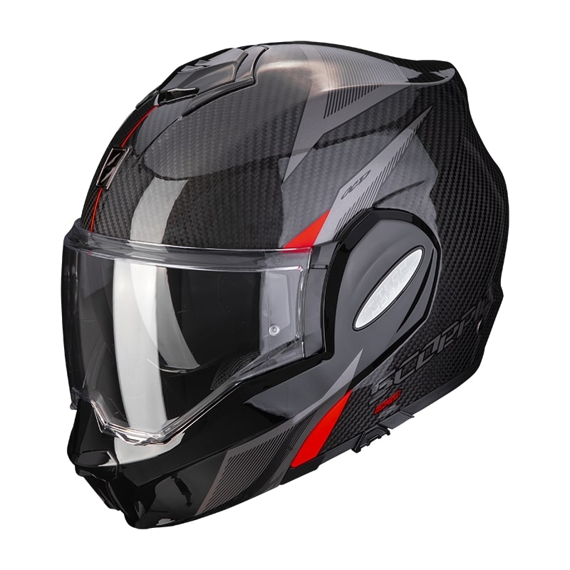 Scorpion EXO-TECH Carbon Top črno-rdeča prevračalna čelada