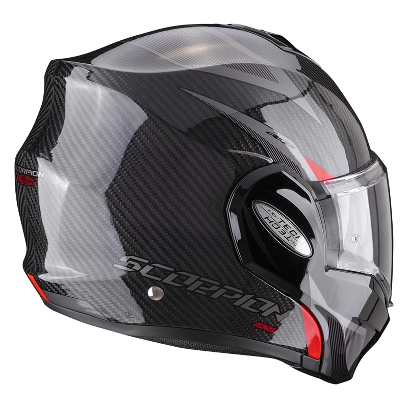 Scorpion EXO-TECH Carbon Top črno-rdeča prevračalna čelada