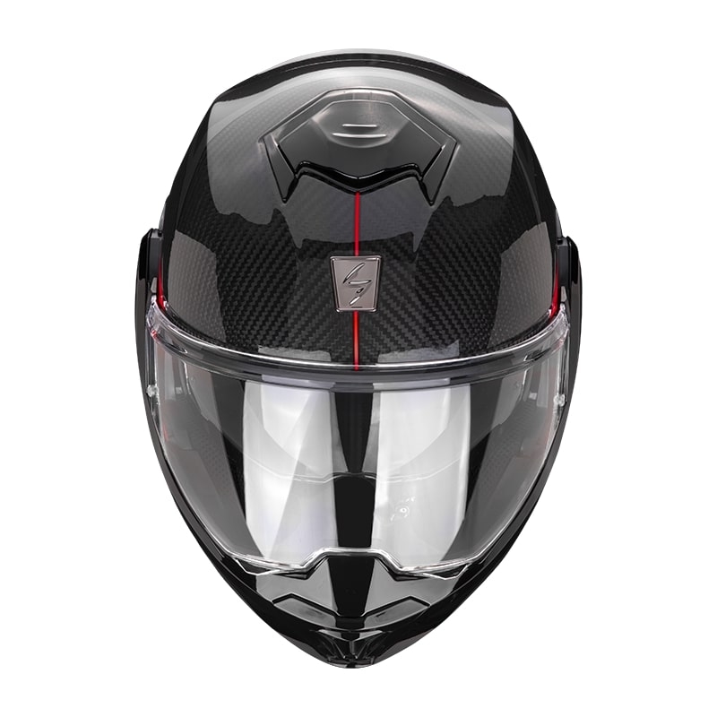 Scorpion EXO-TECH Carbon Top črno-rdeča prevračalna čelada
