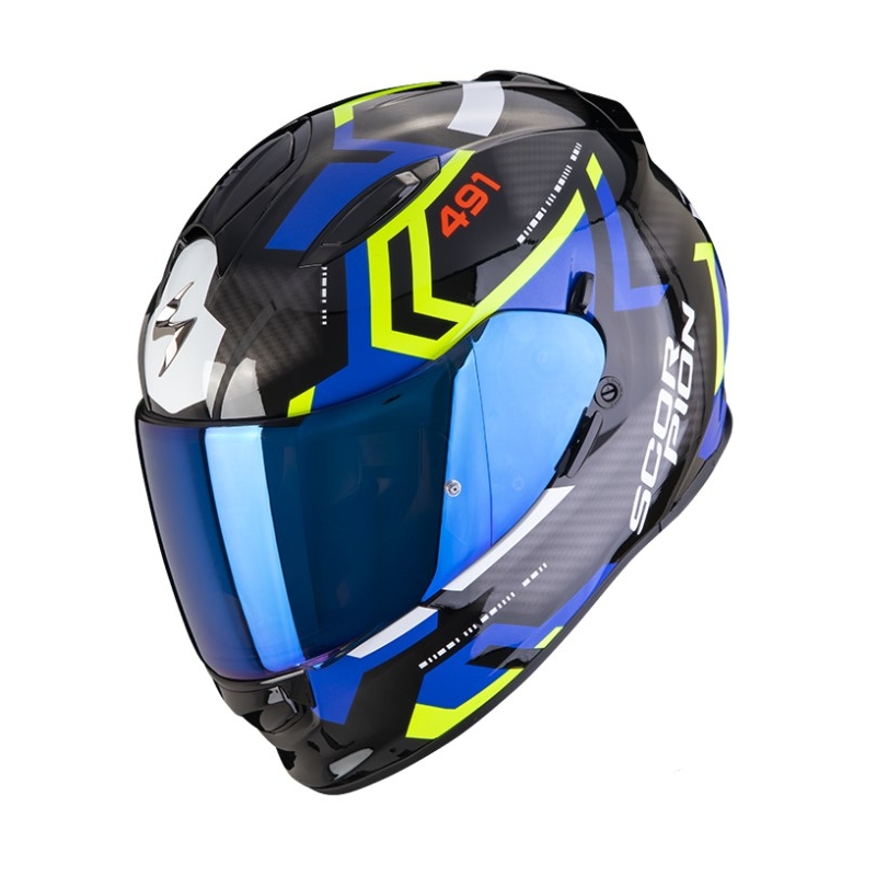 Integralna motoristična čelada SCORPION EXO-491 SPIN črna-modra-fluo rumena razprodaja