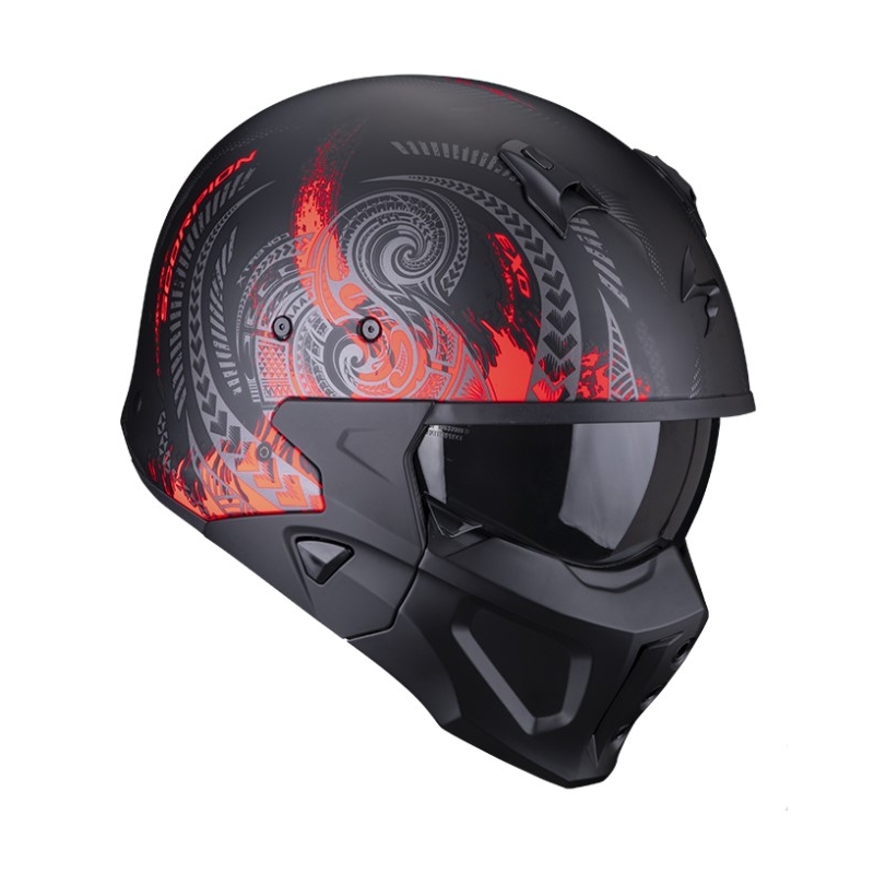 Odprta čelada z masko SCORPION COVERT-X TATTOO mat črno-rdeča