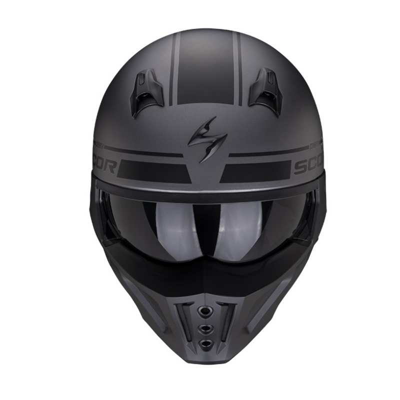 Odprta čelada z masko SCORPION COVERT-X TUSSLE mat srebrno-črna