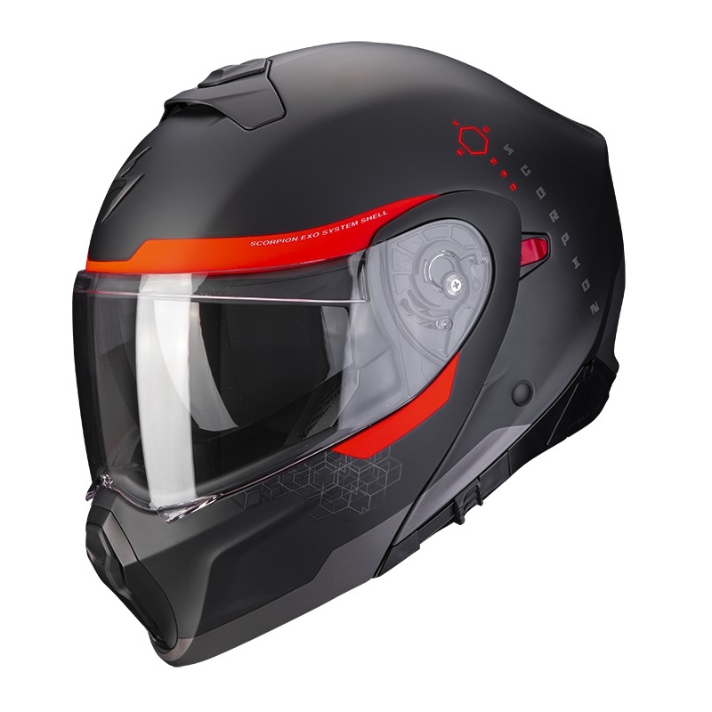 Motoristična čelada Scorpion EXO-930 SHOT mat črno-rdeča