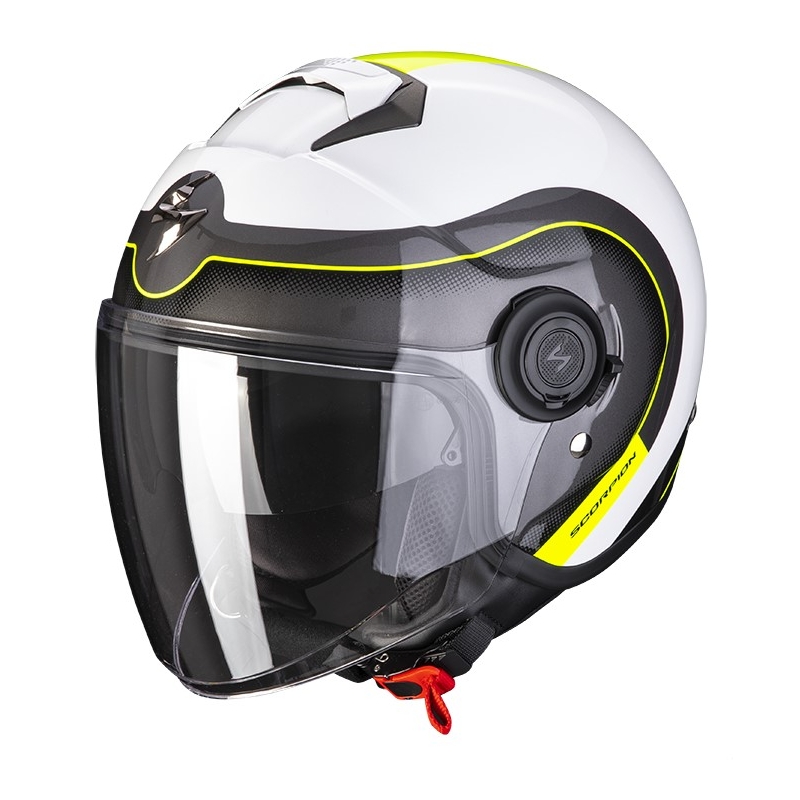 Odprta motoristična čelada Scorpion EXO-CITY ROLL biserno bela-fluo rumena