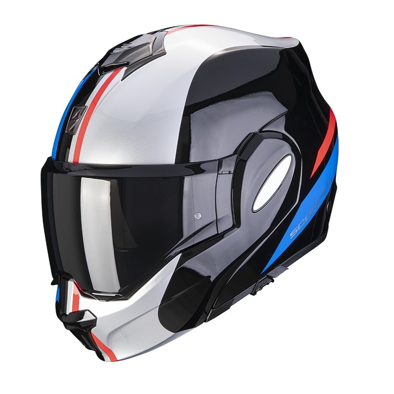 Zložljiva motoristična čelada Scorpion EXO-TECH FORZA črna-srebrna-rdeča