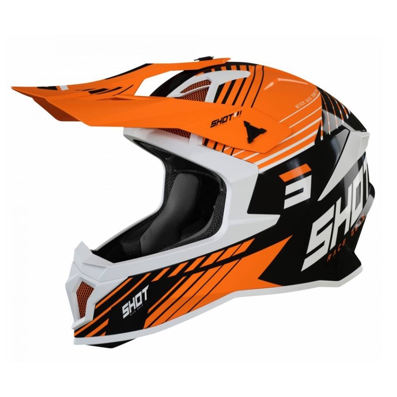 Motokros čelada Shot Lite Fury črno-bela-oranžna razprodaja