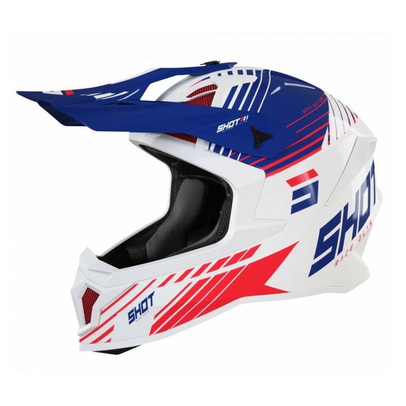 Motokros čelada Shot Lite Fury belo-modro-rdeča