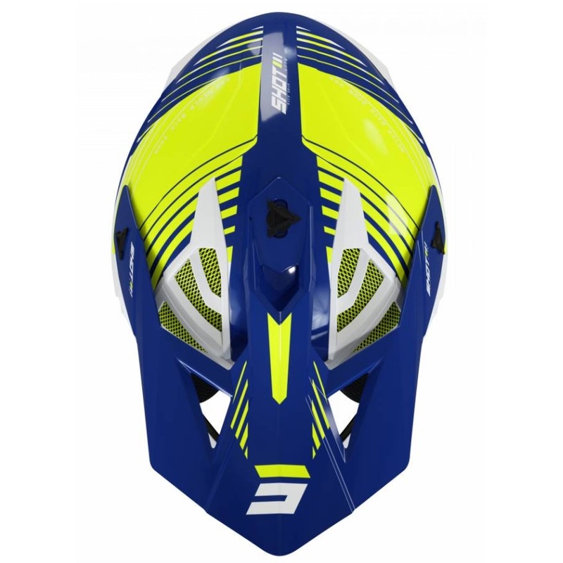 Motokros čelada Shot Lite Fury bela-modra-fluo rumena razprodaja