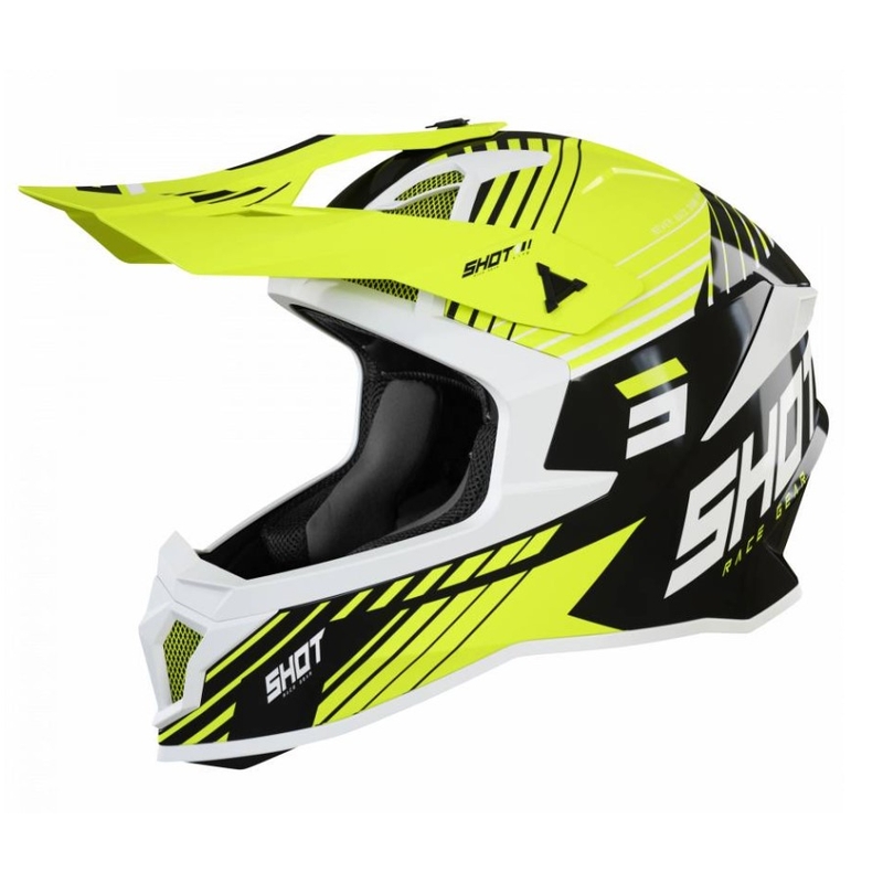 Motokros čelada Shot Lite Fury črno-bela-fluo rumena razprodaja