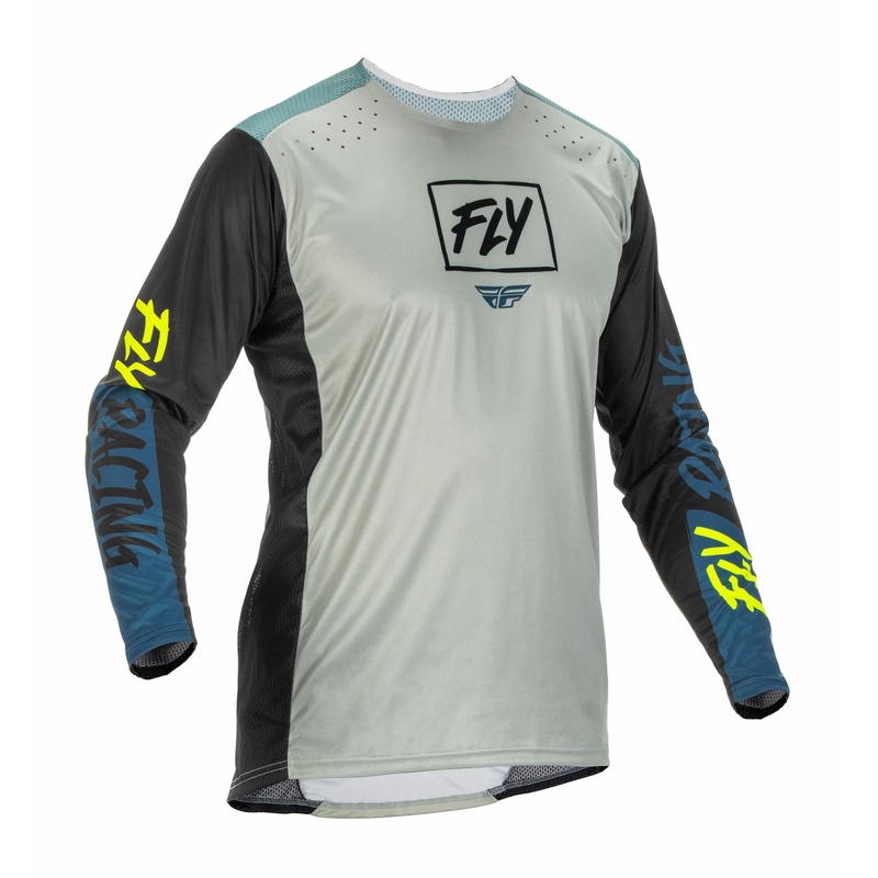 Motokros majica FLY Racing Lite 2022 sivo-turkizna hi-vis razprodaja