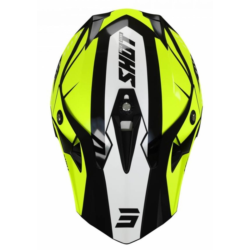 Motokros čelada Shot Pulse Revenge črno-bela-fluo rumena razprodaja