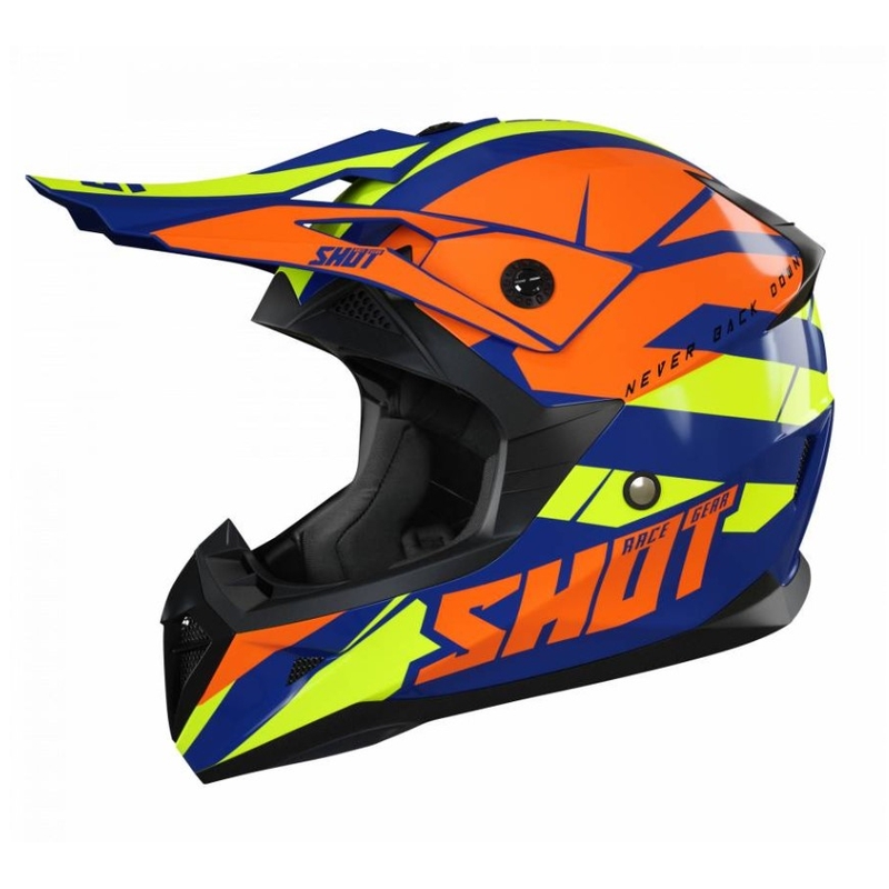 Motokros čelada Shot Pulse Revenge oranžna-modra-fluo rumena