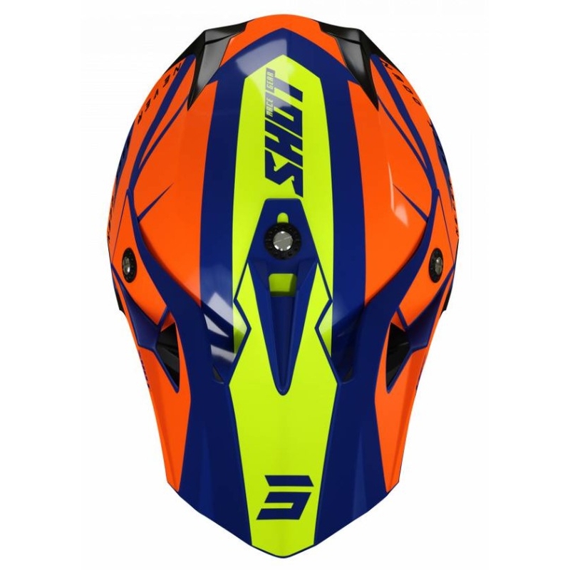 Motokros čelada Shot Pulse Revenge oranžna-modra-fluo rumena