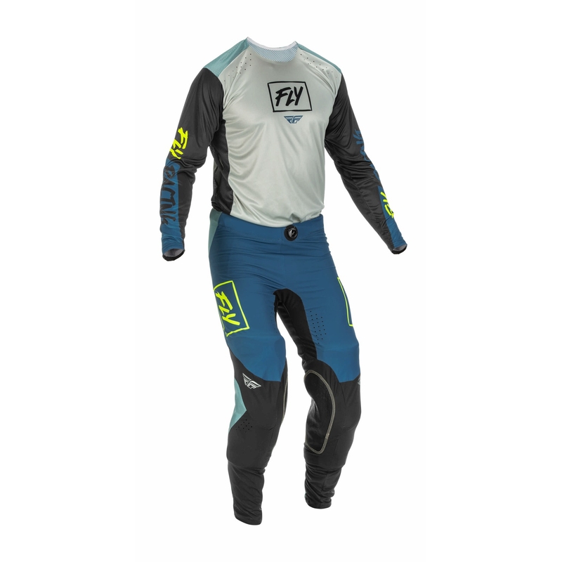 Motokros hlače FLY Racing Lite 2022 sivo-turkizna hi-vis