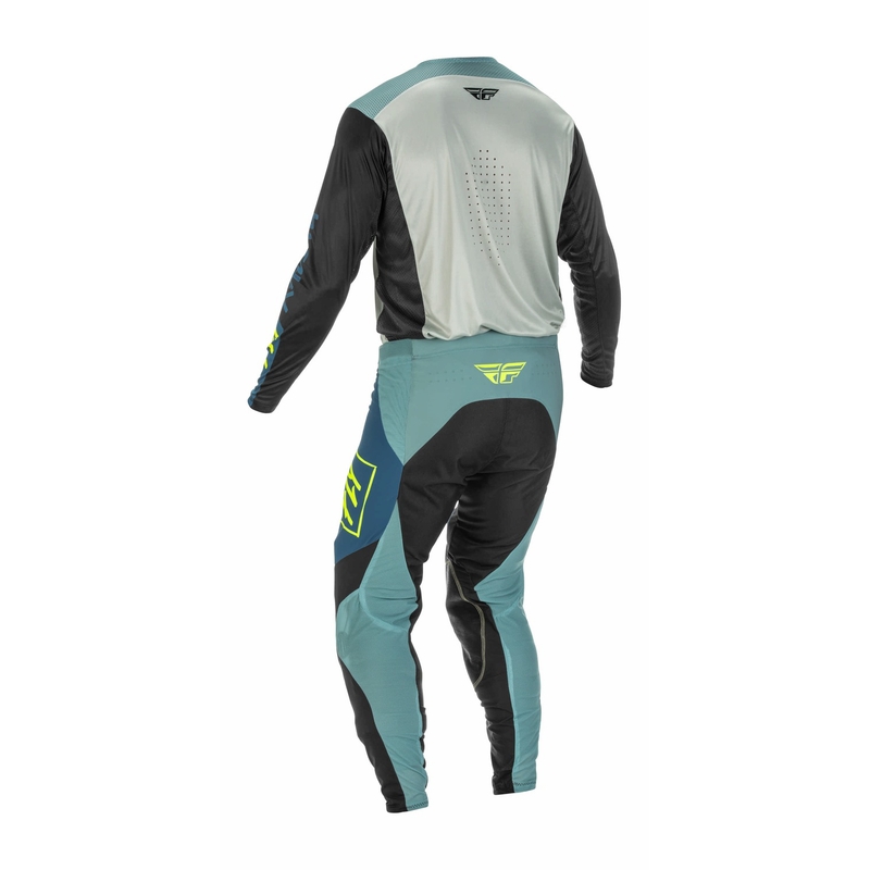 Motokros hlače FLY Racing Lite 2022 sivo-turkizna hi-vis
