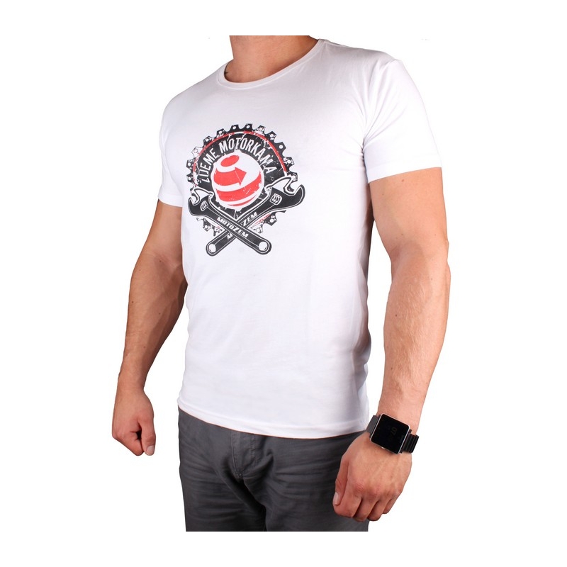 Majica s motivom MotoZem Živimo z motorji bela