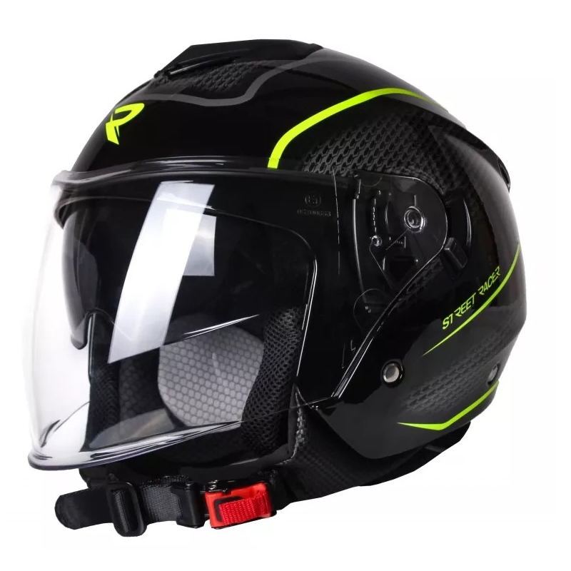 Odprta motoristična čelada Street Racer Pilot Black and Yellow