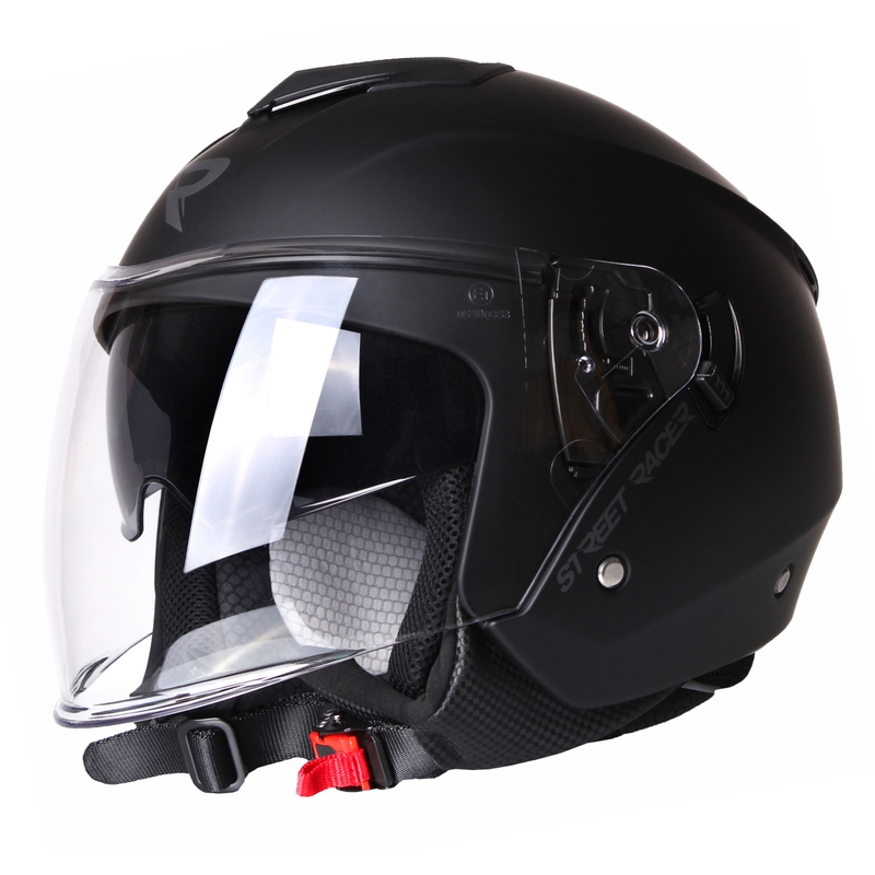 Odprta motoristična čelada Street Racer Pilot Black Matte