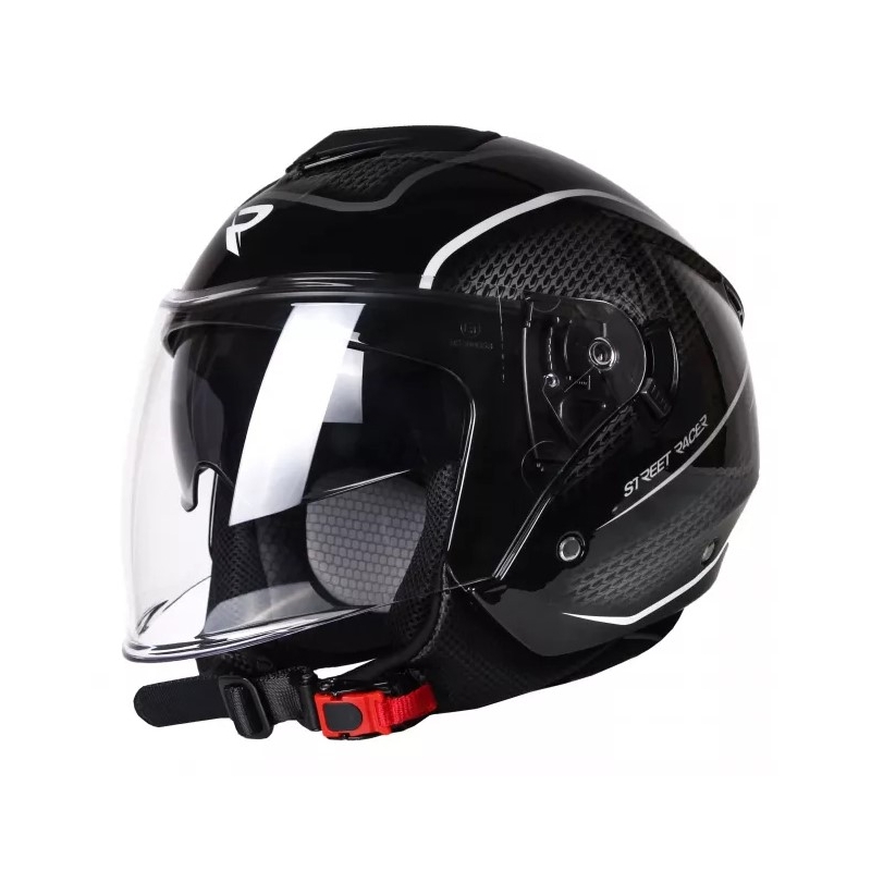 Odprta motoristična čelada Street Racer Pilot črno-bela