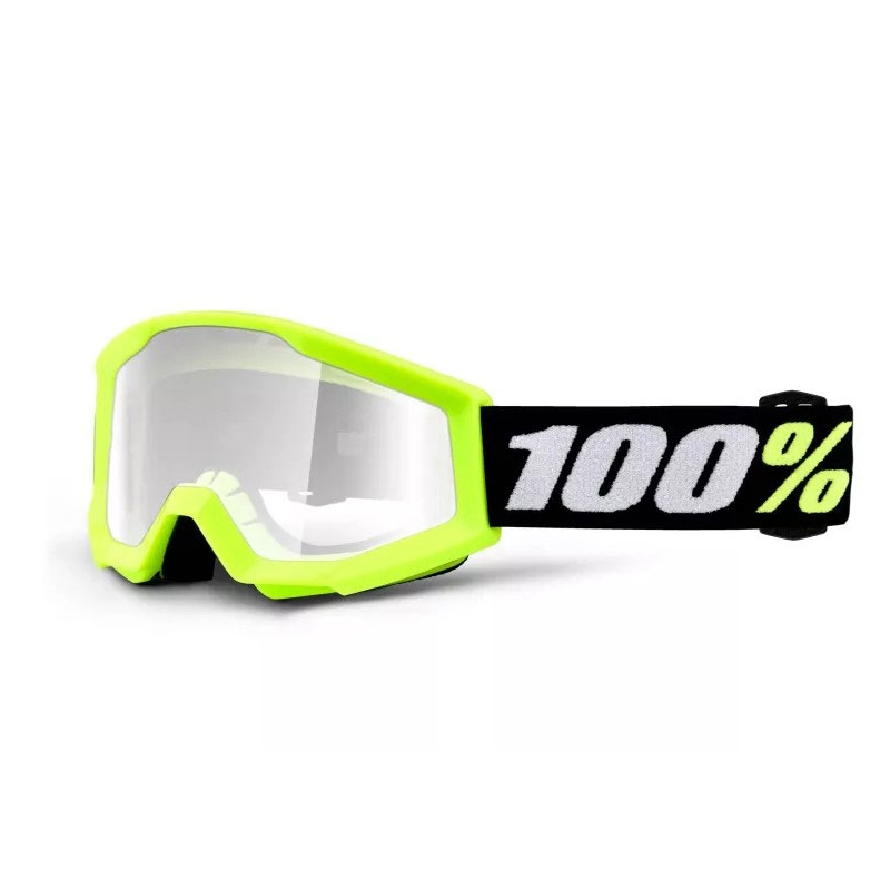 Otroška očala za motokros 100% Strata Mini fluo rumena (prozoren pleksi)