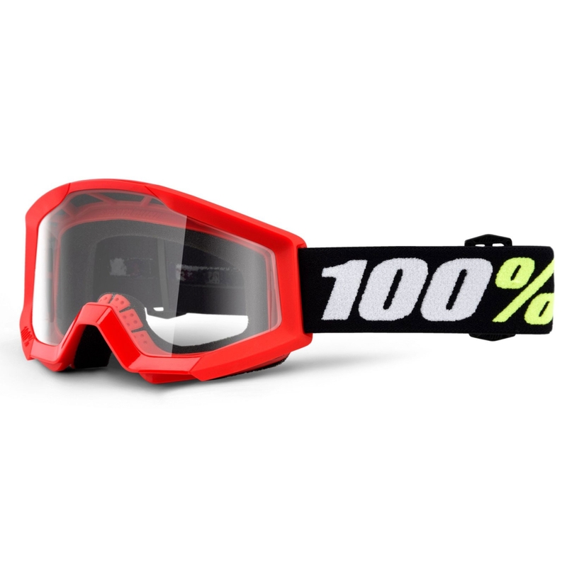 Otroška očala za motokros 100% Strata Mini Gron rdeča (prozoren pleksi)