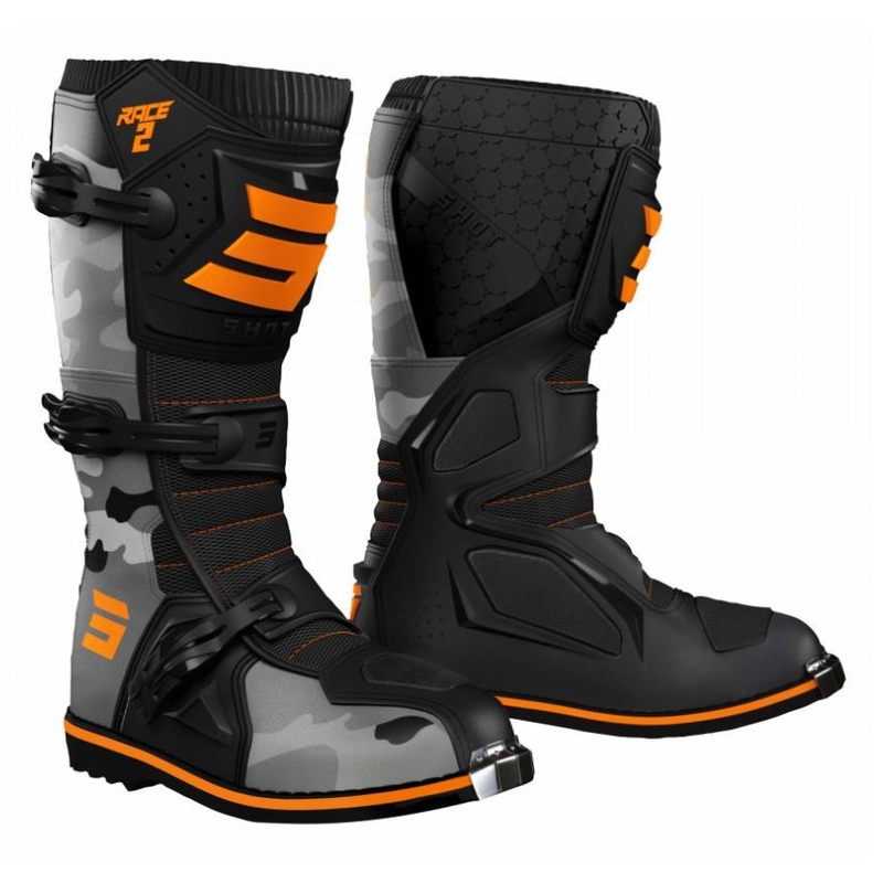Otroški motoristični škornji Shot Race 2 camo-fluo orange razprodaja