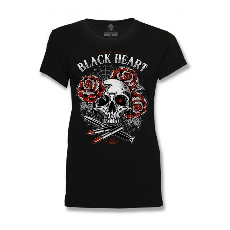 Ženska črna majica Heart Lipstick Skull črna