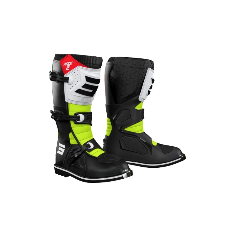 Shot Race 2 Black-White-Fluo Yellow Motorcycle Boots razprodaja