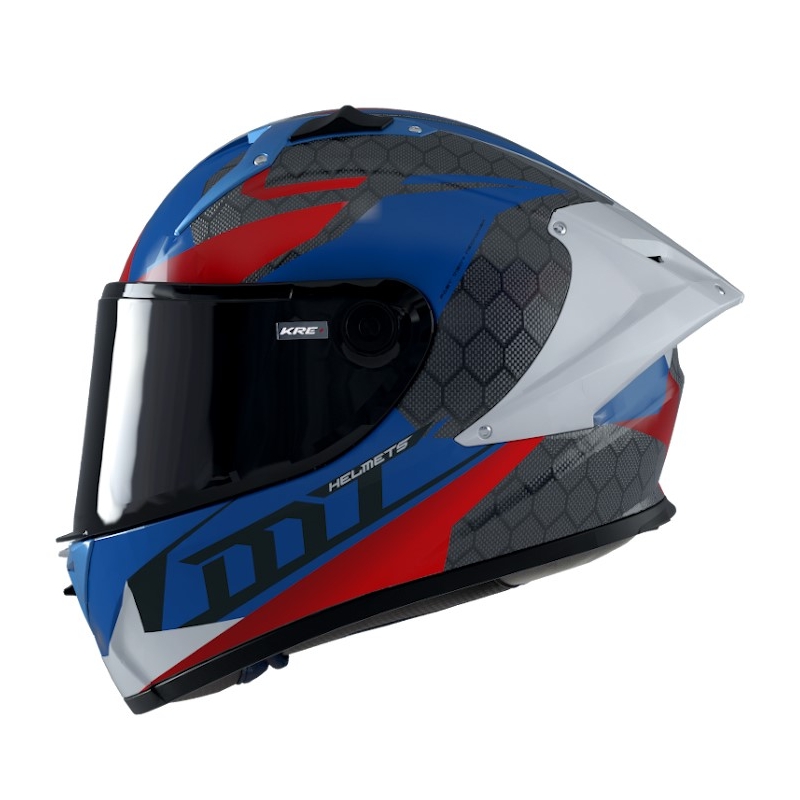 MT FF103PLUSC KRE+ Carbon Projectile D7 sivo-belo-rdeče-modra integralna motoristična čelada