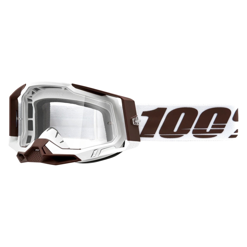 Motokros očala 100% RACECRAFT 2 Snowbird rjava in bela (prozoren pleksi)