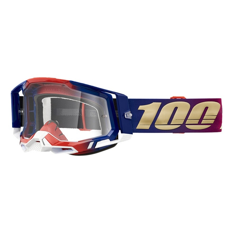 Motokros očala 100% RACECRAFT 2 United rdeče-modra (prozoren pleksi)