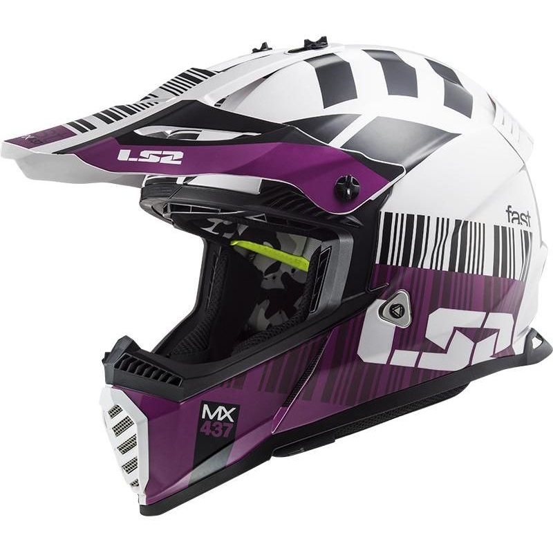 Motokros čelada LS2 MX437 Fast Evo XCODE belo-vijolična sijajna