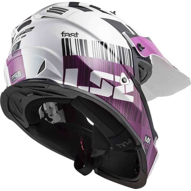 Motokros čelada LS2 MX437 Fast Evo XCODE belo-vijolična sijajna