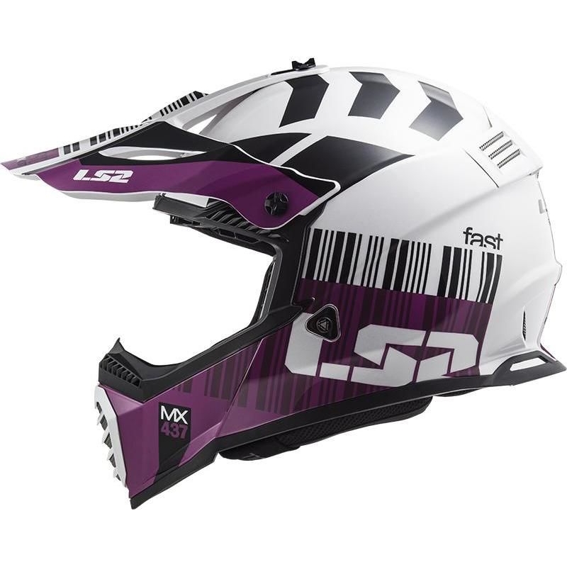Motokros čelada LS2 MX437 Fast Evo XCODE belo-vijolična sijajna