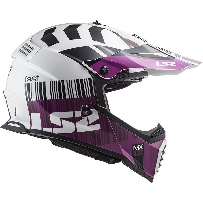 Motokros čelada LS2 MX437 Fast Evo XCODE belo-vijolična sijajna