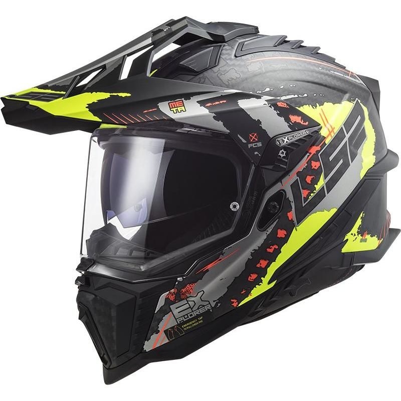 Enduro čelada LS2 MX701 Explorer C Extend črno-sivo-fluo rumena