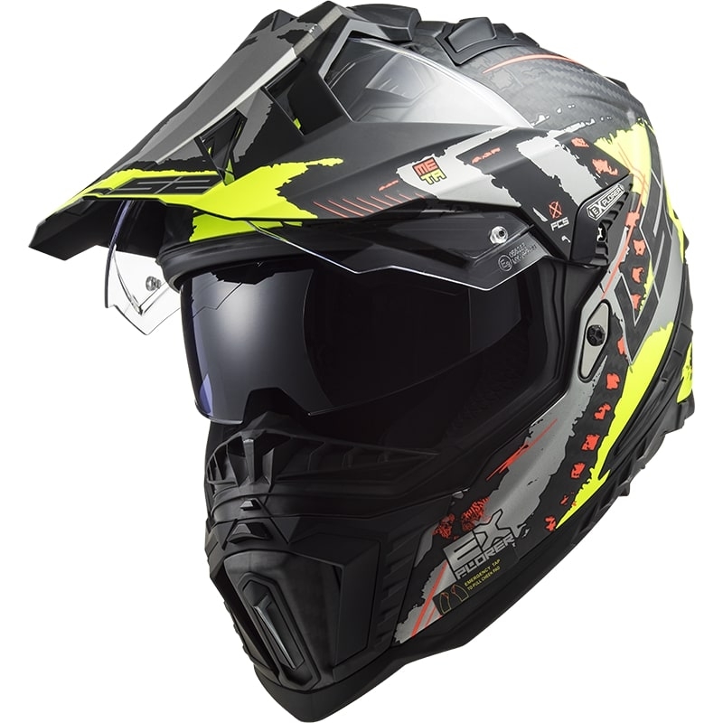 Enduro čelada LS2 MX701 Explorer C Extend črno-sivo-fluo rumena