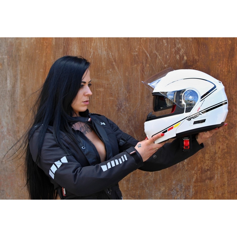 RSA TR-01 belo-črna motoristična čelada za prodajo razprodaja