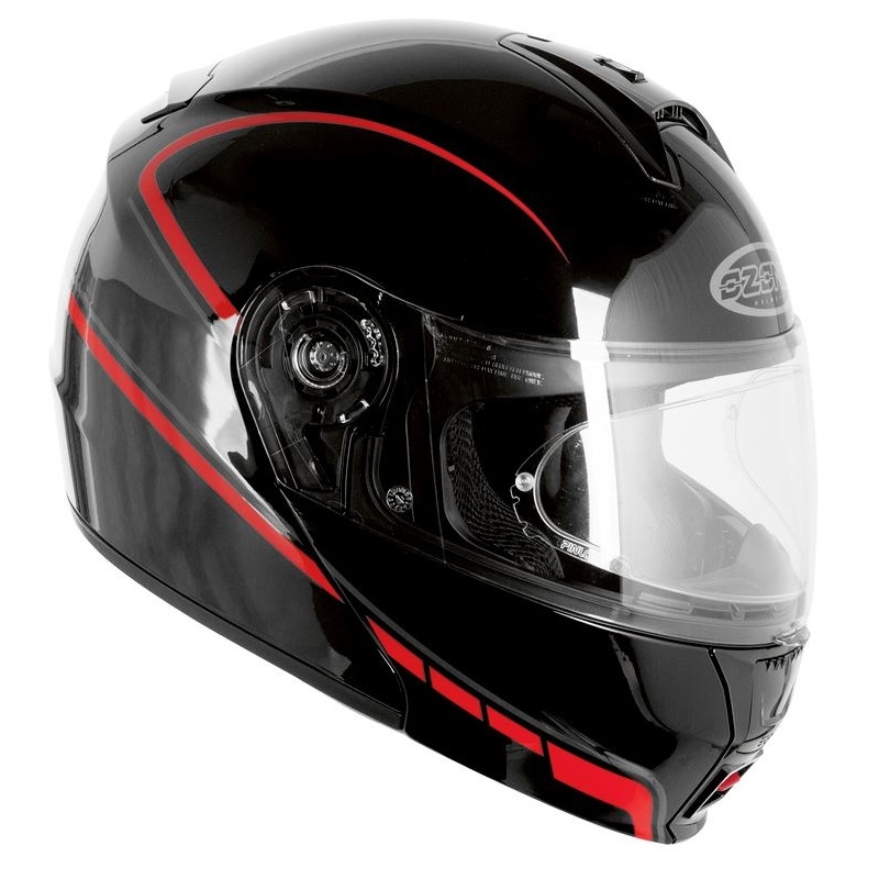 Nagibna motoristična čelada Ozone FP-01 - črna/rdeča + Pinlock razprodaja