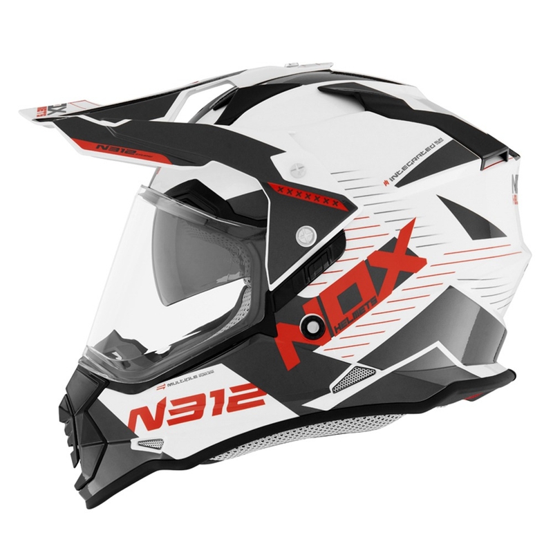 Enduro čelada NOX N312 EXTEND 2022 rdeče-sivo-bela razprodaja