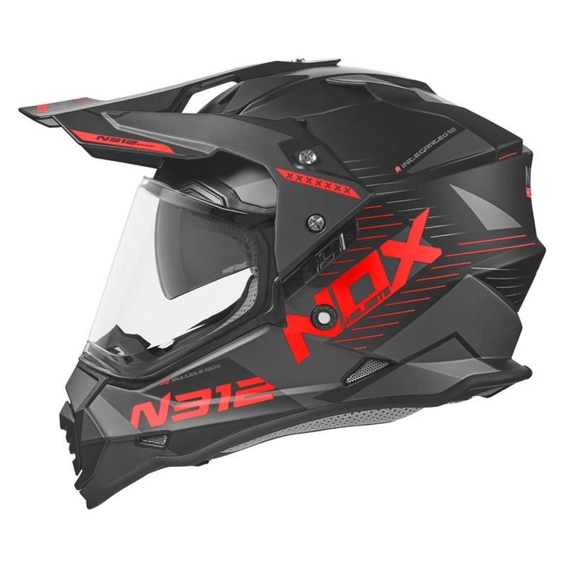 Enduro čelada NOX N312 EXTEND 2022 črna-siva-rdeča razprodaja